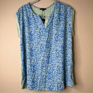 Papermoon Top Reese Blue Floral Green Cap Sleeve Women’s Size Medium NWT